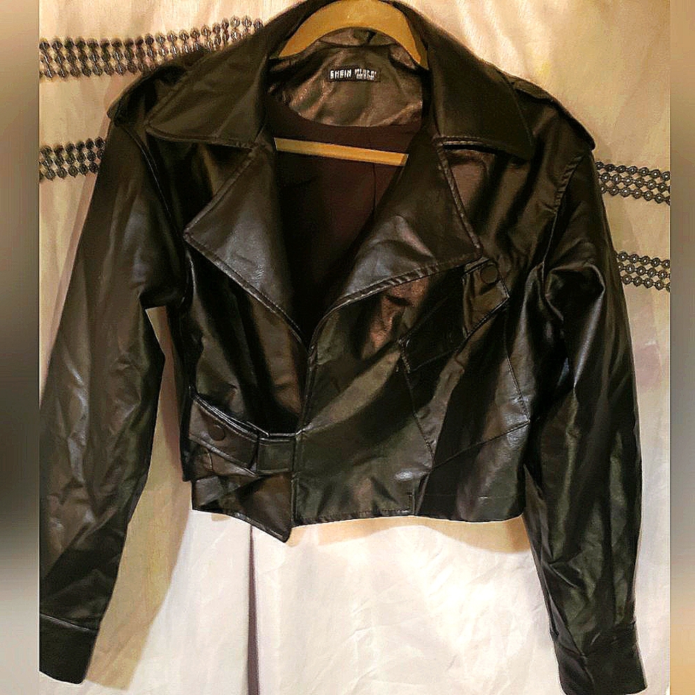 EPIC Brand New Shein Black Faux Leather Cropped Moto Jacket, Size S, NWOT